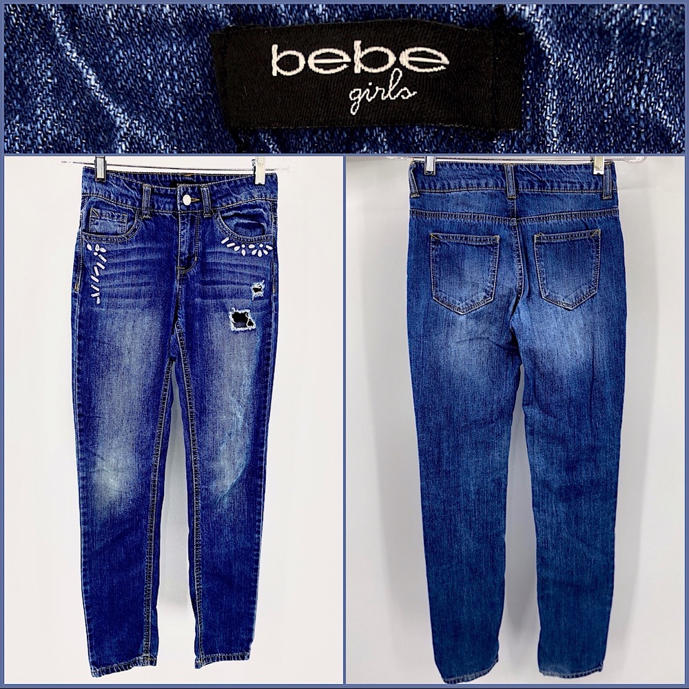 BEBE JEANS-Size 14(Girls)-Cute jeans with Rhinestone Details around pockets